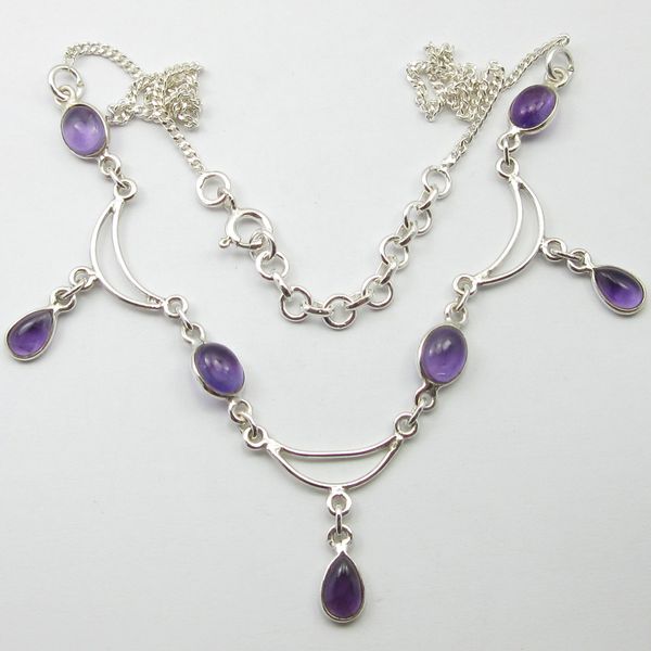 

silver oval, drop amethysts necklace 17.3" fashion jewelry