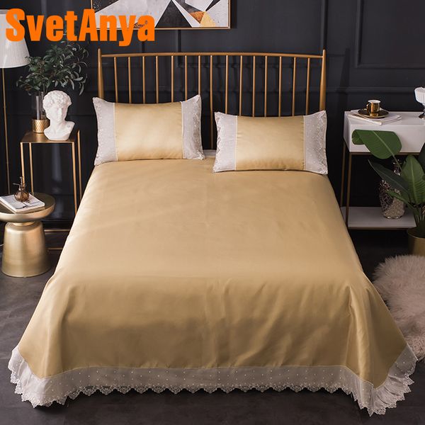 

svetanya ice silk 1*sheet+2*pillowcase bedspread coverlets set twin full queen double size cool foldable soft solid color