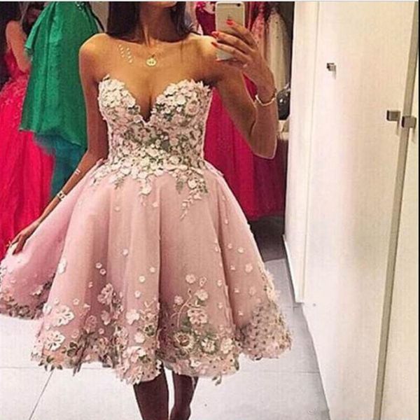 

dusty pink short prom dresses sweetheart 3-d floral appliqued cocktail gowns custom made ball gown evening party dress, Black