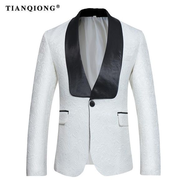 

tian qiong blazer men 2017 new embroidery slim mens white pattern casual suit jacket s-3xl party wedding groom prom blazers, White;black