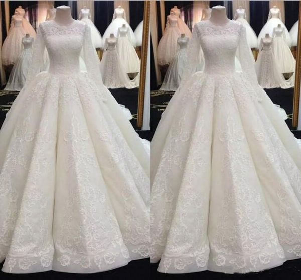 Abiti da sposa musulmani del Medio Oriente con abiti da sposa a maniche lunghe con applicazioni in pizzo Abiti da sposa arabi economici taglie forti