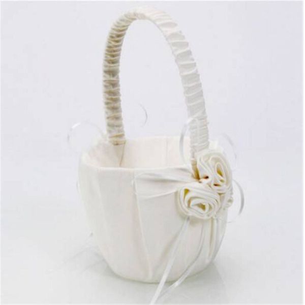 

2019 wholesales new elegant wedding ceremony party satin flower girl basket white