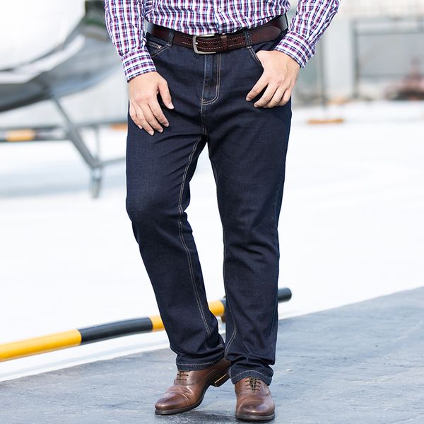 

plus size 48 50 52 2018 men spring jeans classic male stretch denim pants zipper straight men's jeans slim fit dark blue
