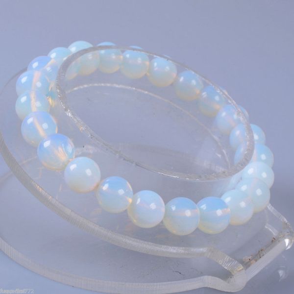 

8mm opal moonstone round gemstone beads stretchable bracelet 7.5", Black