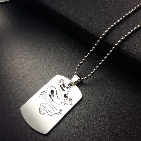 

1pcs stainless steel chinese dragon totem charm pendant necklace detachable 12 zodiac god beast double layer lucky mother men's family, Silver