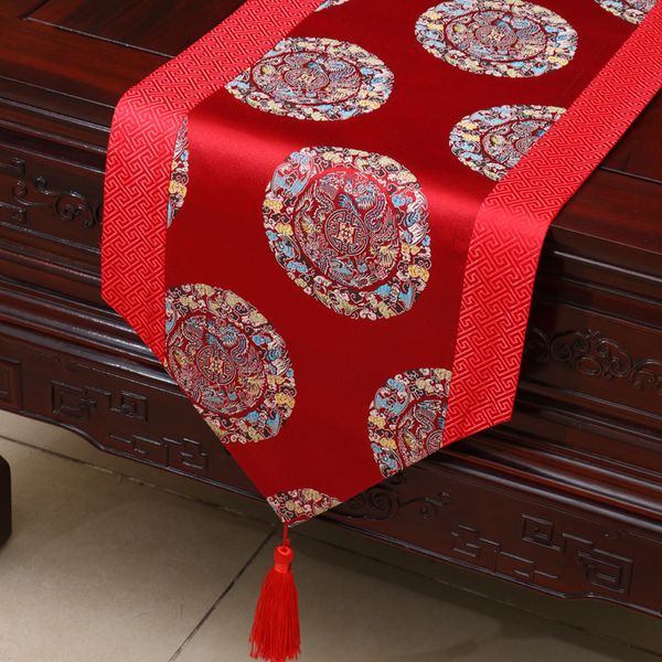 Dragone Tessuto di seta cinese Runner da tavolo vintage Decorazione Tovaglietta da caffè Tamponi da caffè Jacquard Tovaglia natalizia 230x33 cm