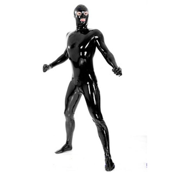 

full cover men's latex catsuit fetish erotic costumes rubber bodysuit for man plus size jumpsuit customize service, Black