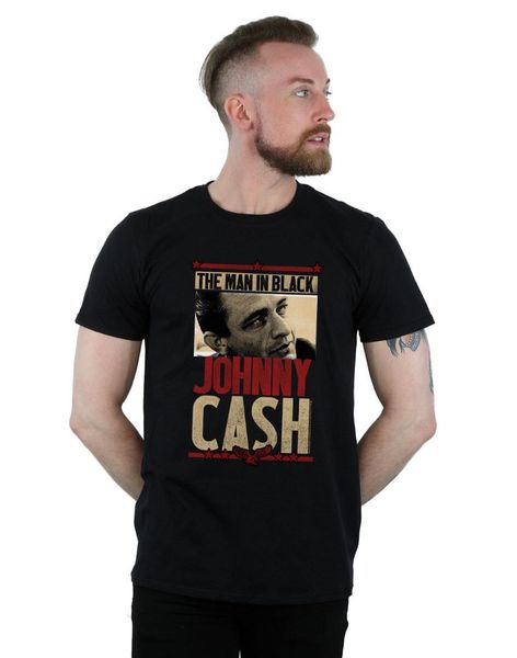 

johnny cash men's man in black p design short sleeve tee shirt, White;black