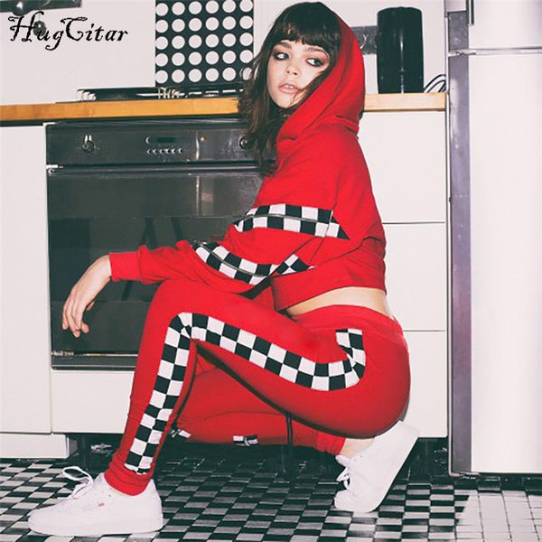 

hugcitar long sleeve zipper patchwork hooded crop leggings 2 pieces sets 2018 autumn winter fashion sweatshirt pants sets, Gray