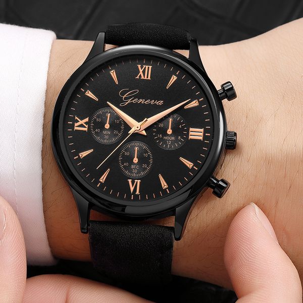 

luxury fashion faux leather mens blue ray glass quartz analog watches 2018 male wristwatches relogios masculino new fashion, Slivery;brown