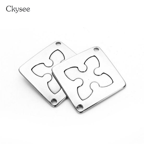 

ckysee 5pcs/lot stainless steel square pendants engraved cross pattern blank stamping tag pendant diy necklace jewelry making, Black