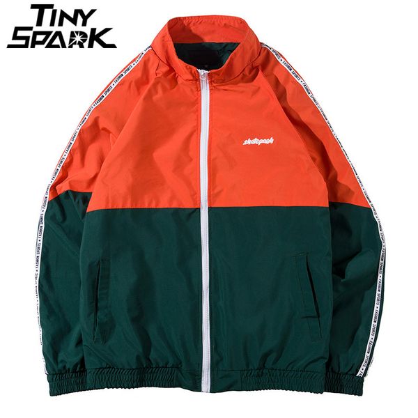 

hip hop mens patchwork jacket windbreaker color block jackets coat casual zipper up harajuku track jacket streetwear 2018 autumn, Black;brown