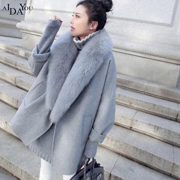 

2018 new autumn winter cashmere overcoat women elegant loose wool coat fashion large size s-2xl warm thick overcoat ouc2613, Black