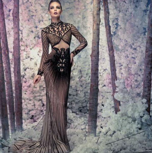 

evening dress yousef aljasmi kim kardashian high collar crystal mermaid long dress almoda gianninaazar zuhlair murad ziadnakad, Black;pink