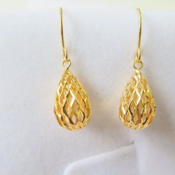 

new pure au750 18k yellow gold women's hollow drop dangle earrings 1.8-2.2g, Golden;silver