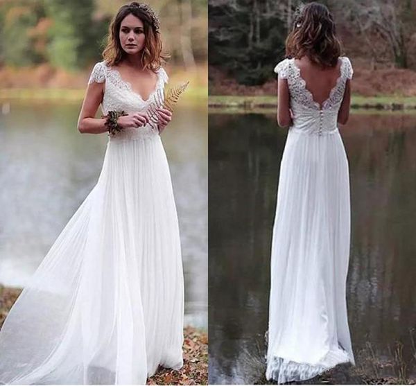 

Vestido De Noiva 2018 Пляж Boho Свадебные Платья A Line Cap Рукава Шифон Кружева Богемия Свадебны