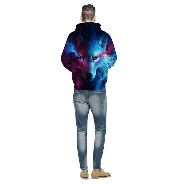

o-neck space galaxy толстовки мужчины / женщины спортивные костюмы топы с принтом galaxy wolf толстовки с капюшоном тонкие осенние толстовки, Black