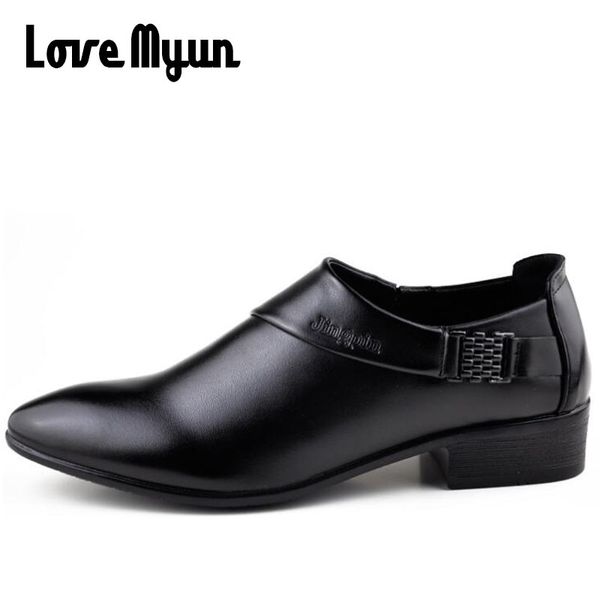 

2018 working dress shoes mens pu leather oxfords business wedding black shoes slip on pointed toe leather flats ab-24