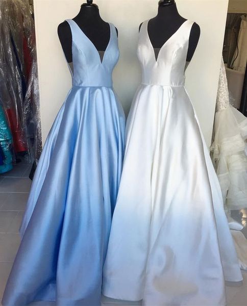 

selling v neck satin blue/white long ball gowns prom dresses for women under 100, Red