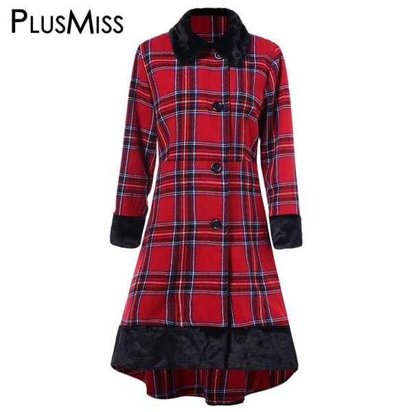 

plusmiss plus size long faux fur checked coats women winter autumn 2018 vintage elegant plaid coat oversized 5xl xxxxl xxxl xxl, Black