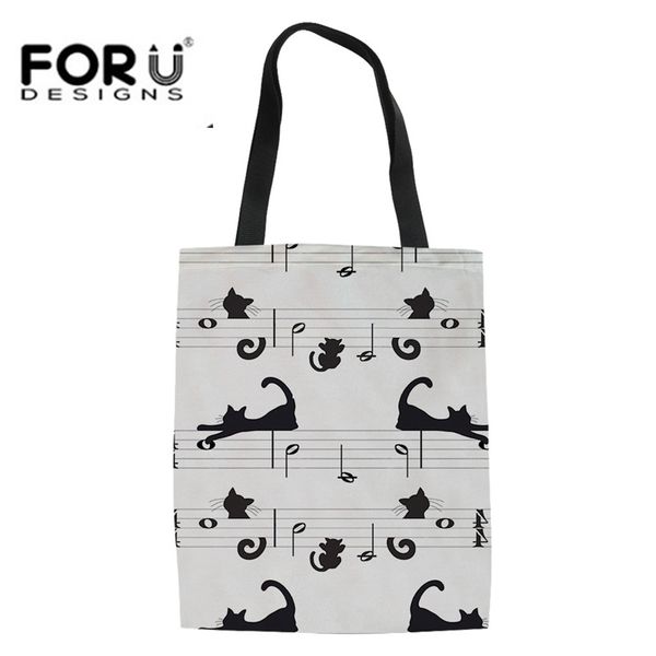 

forudesigns fashion youth girls linen tote bags cute cartoon cat print music lover casual summer beach bag canvas large hangbags