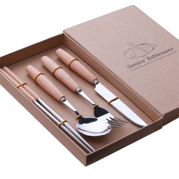 

10 sets of logs handle stainless steel steak cutlery chopsticks four sets of gift boxes packaging gifts business gifts
