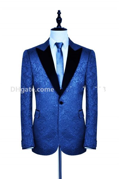

custom made royal blue paisley groom tuxedos peaked lapel side vent men party groomsmen suits mens business suits (jacket+pants+tie) no;28, Black;gray