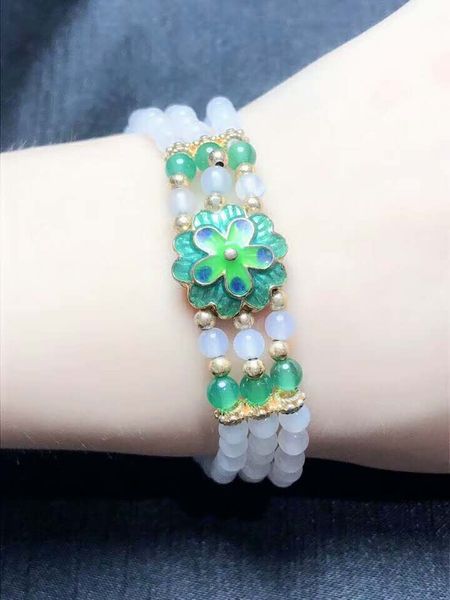 

natural chalcedony cloisonne bracelet c10#, Golden;silver