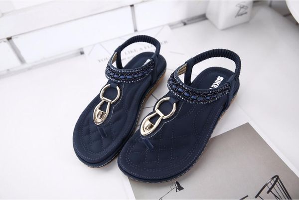 

2018 new women bohemia flat sandals shoes woman string bead flip flop metal decoration beach sandals casual shoes, Black