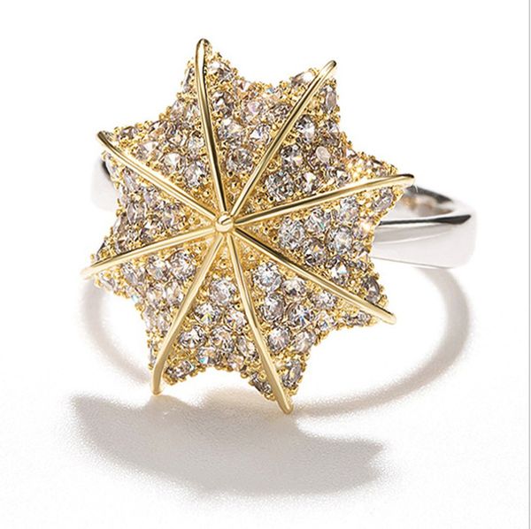 

size 5-10 brand new luxury jewelry 925 sterling silver pave micro 5a cubic zirconia umbrella party cz diamond wedding band ring for women, Slivery;golden