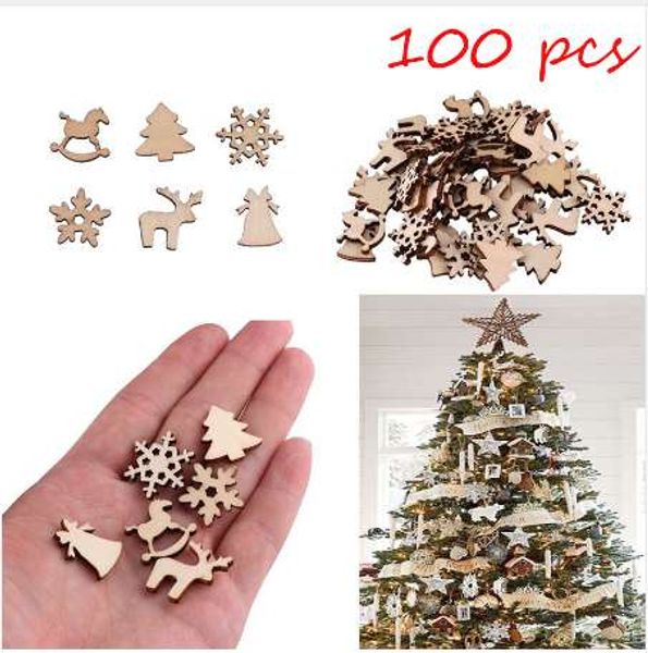 Acquista 100 Pz Naturali Di Legno Fai Da Te Albero Di Natale Appeso Ornamenti Regali Pendente Albero Fiocchi Di Neve Tavolo Bottiglia Fai Da Te