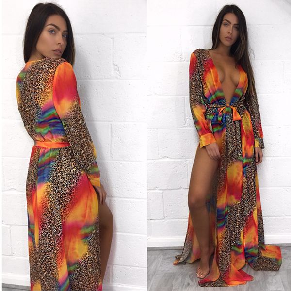 

women leopard printed chiffon shawl cardigan cover up blouse summer beach dress tassel trim bikini swimsuit, White;black