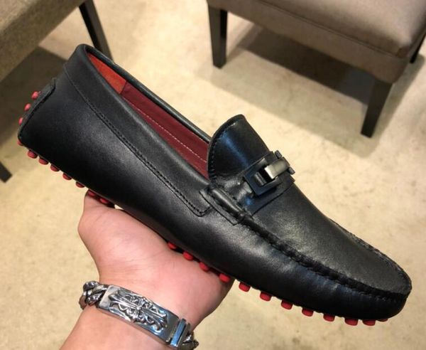 

original box] new arrival t0d men moccasin loafers drive real leather slip-on dress sequined buckle shoes size 38-46, Black