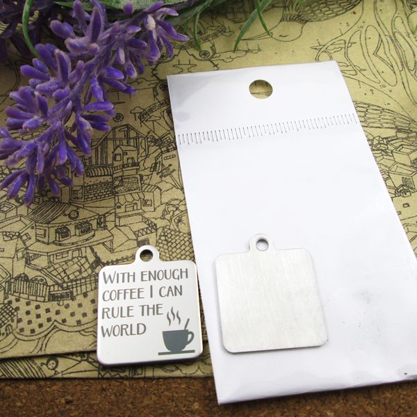 

40pcs--"with enough coffee i can rule the world "stainless steel charms more style for choosing diy charms pendants for necklace, Bronze;silver