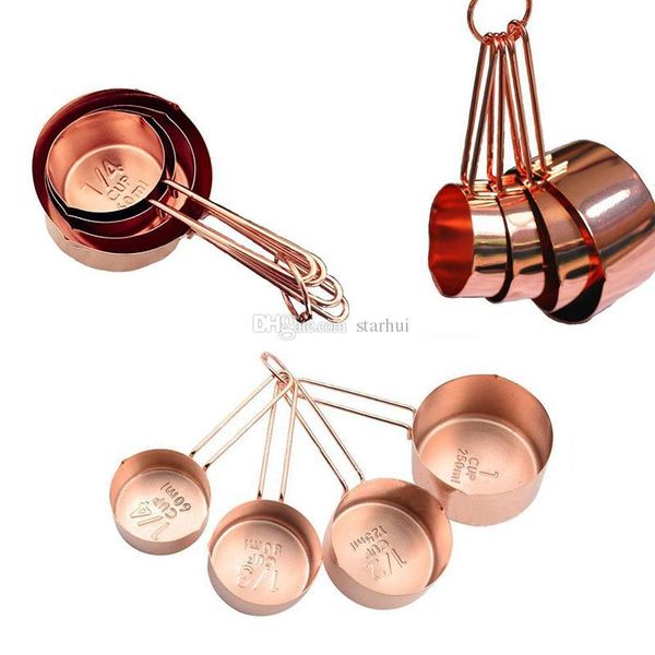 

copper stainless steel measuring cups 4 pieces set kitchen tools making cakes and baking gauges measuring tools wx9-32