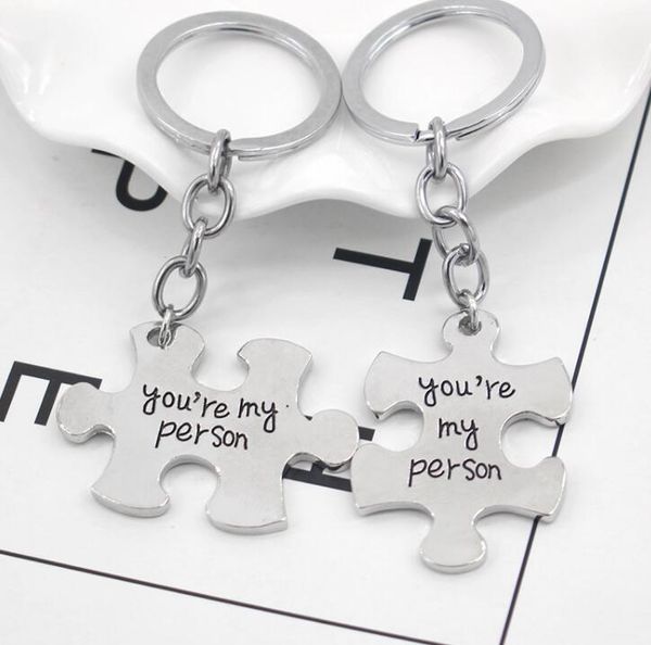 

couple key chain 2 pcs/set puzzle couple keychain for lovers you are my person key chain ring holder friends llaveros, Silver