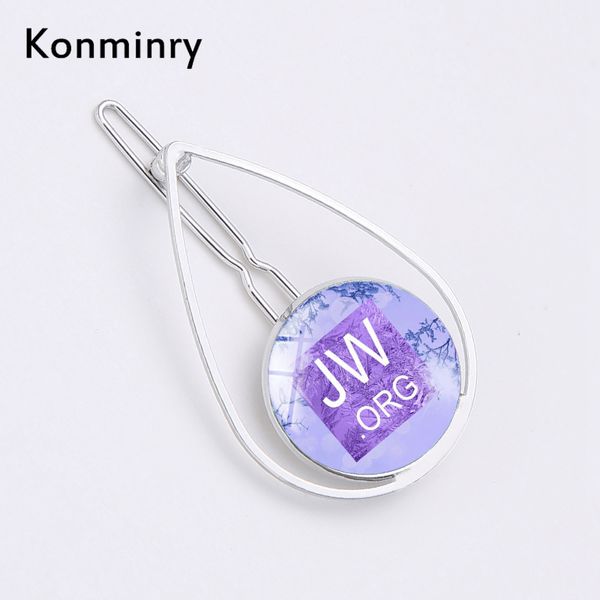 

fashion purple flower water drop hairpins handmade glass jw.org sign symbol hair clips for girl women metal jewelry konminry, Golden;white
