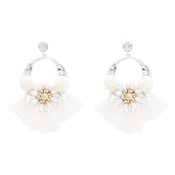 

горячие женские shandmade hairball кисточкой серьги цветок кристалл серьги для женщин ювелирные изделия, Silver