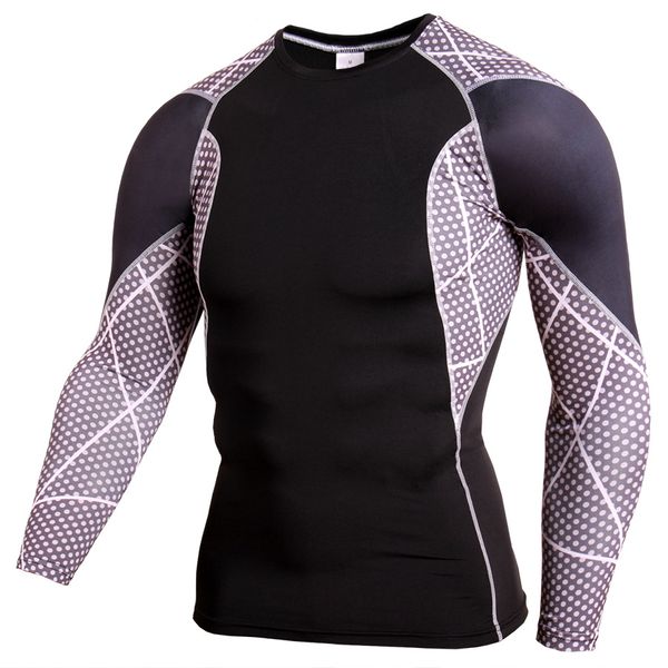 

man sports tights pro long sleeves ventilation bodybuilding run football basketball training suit sports t-shirt, Black;blue