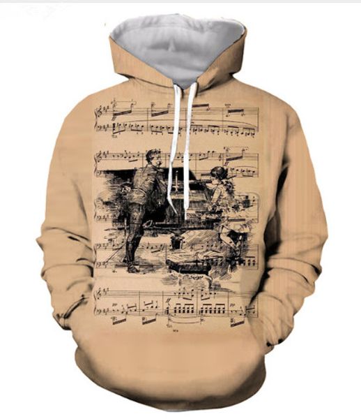 

новые прибытия старинные чернила рисунок на нотах мужчины женщины 3d печати harajuku стиль футболка / толстовки / толстовки повседневная топ, Black