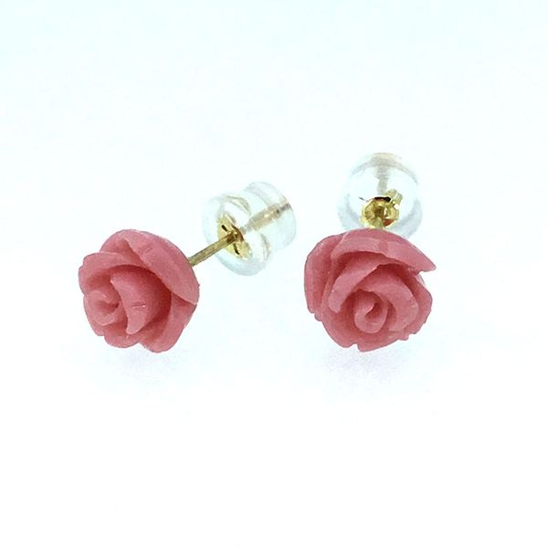 

ani 18k yellow gold (au750) coral women stud earrings natural color coral flowers lady engagement gold earrings boucle d oreille, Golden;silver