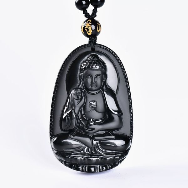 

obsidian buddha pendant male women necklace animal buddha bead curtain transhipped scrub head pendant black, Silver