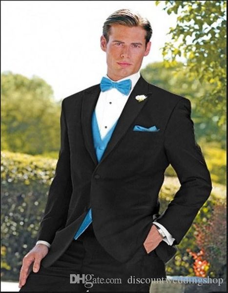 

popular design groom tuxedos two button black peak lapel groomsmen man suit wedding mens suits (jacket+pants+vest+tie) j415, Black;gray