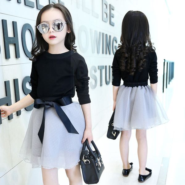 

children clothing set long sleeve t-shirt + skirt 2pcs girls clothing sets cotton casual kids clothing baby fashion sets, White
