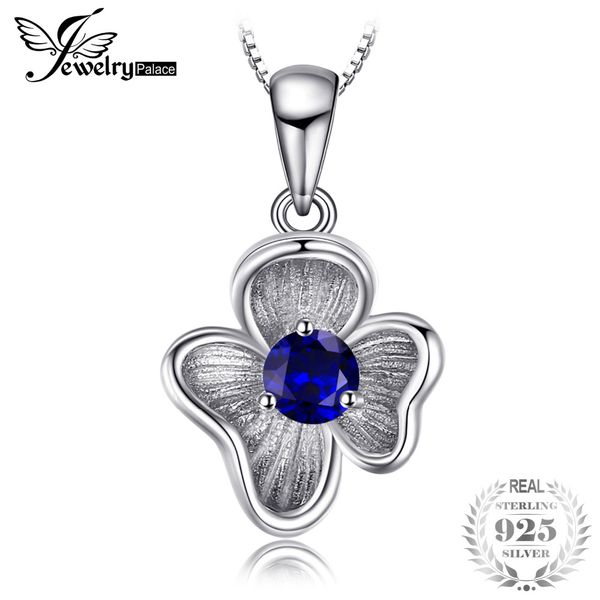

jewelrypalace flower 0.34ct created blue sapphire pendant for women 925 sterling silver accessories fine jewelry without chain