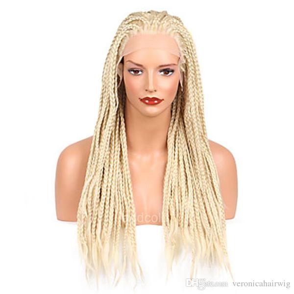 613 Micro Braid Wig Platinum Blonde Synthetic Lace Front Wig Heat