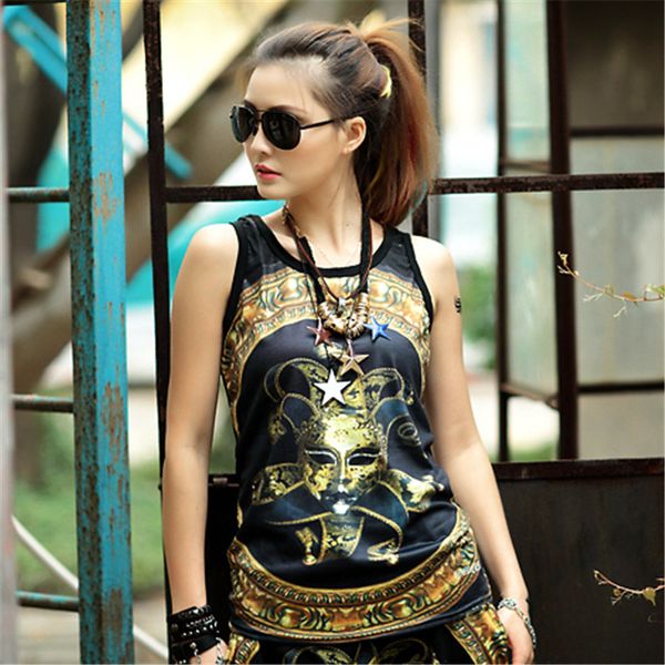 

just.be.never women summer hip hop tank vintage clown printed black kawaii harajuku stylish vest cotton casual tight, White