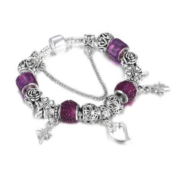 

spinner simple charm bracelet for women silver plated charm brand bracelet crystal diy beads love pendant jewelry, Golden;silver