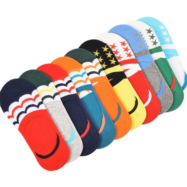 

wholesale- new 5 pairs men loafer boat invisible no show non-slip liner low cut cotton stripe socks mix-color men's shallow mouth wear, Black