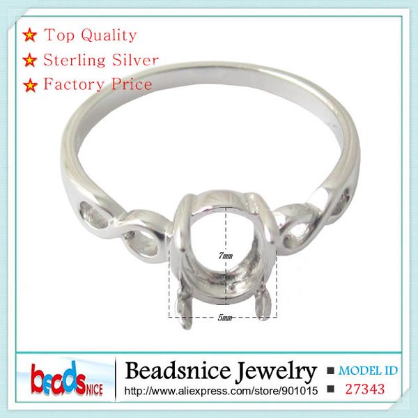 BeadsnID27343 ovale, halbmontierte Ringfassungen für Schmuckzubehör, DIY-Silberring, ovale Schlifffassung für Verlobungsring